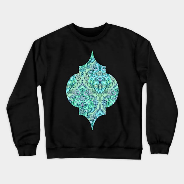 Botanical Moroccan Doodle Pattern in Mint Green, Lilac & Aqua Crewneck Sweatshirt by micklyn